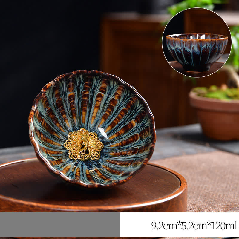 Keramik Zen Teetasse 120ml | Lotus Pfau Drachen Symbolik