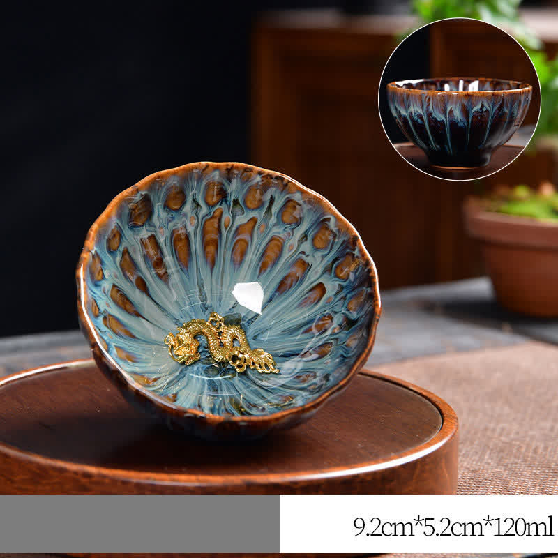 Keramik Zen Teetasse 120ml | Lotus Pfau Drachen Symbolik