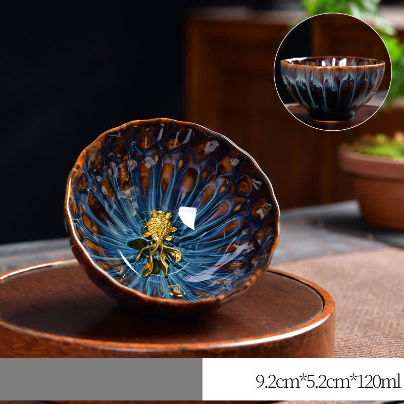 Keramik Zen Teetasse 120ml | Lotus Pfau Drachen Symbolik