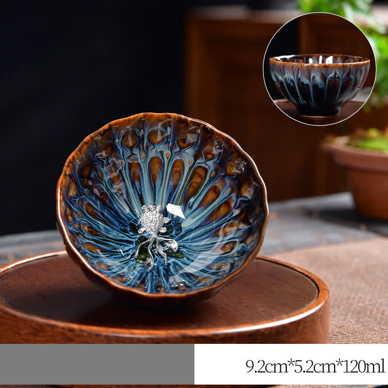 Keramik Zen Teetasse 120ml | Lotus Pfau Drachen Symbolik