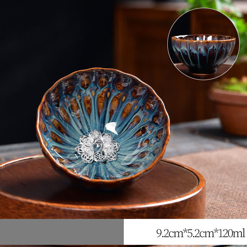 Keramik Zen Teetasse 120ml | Lotus Pfau Drachen Symbolik