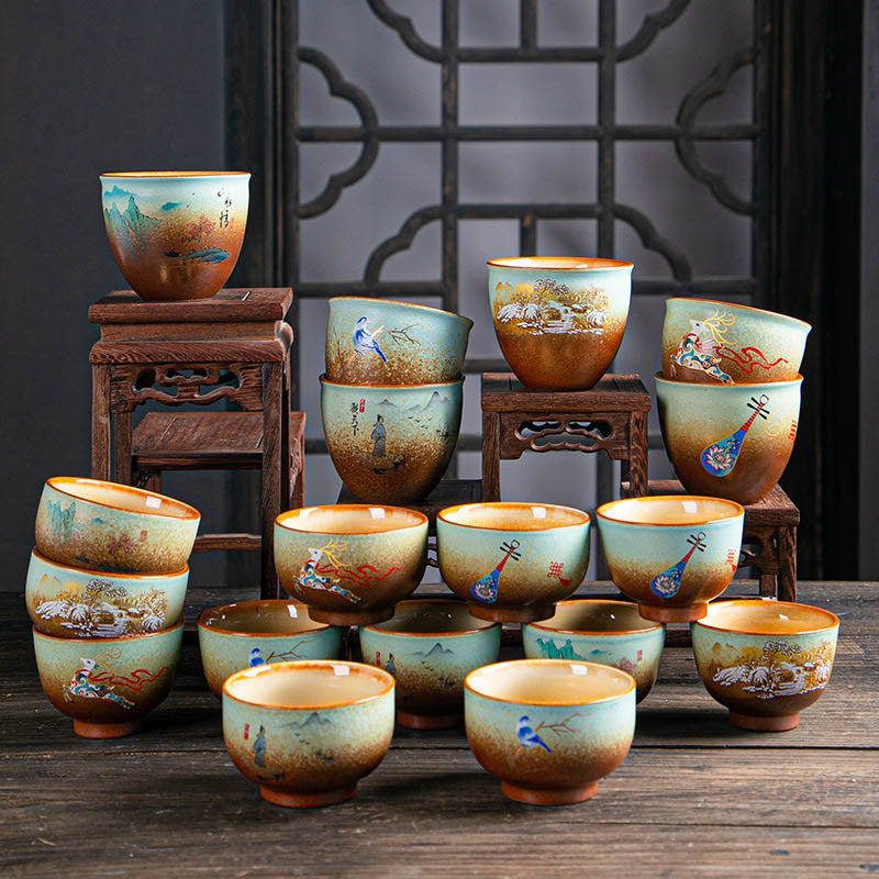Zen-Teetasse aus Keramik mit Hirsch- und Bergmotiven, 150 ml