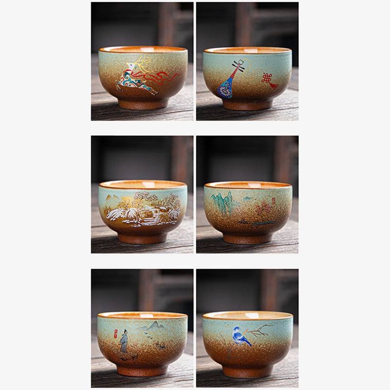 Zen-Teetasse aus Keramik mit Hirsch- und Bergmotiven, 150 ml