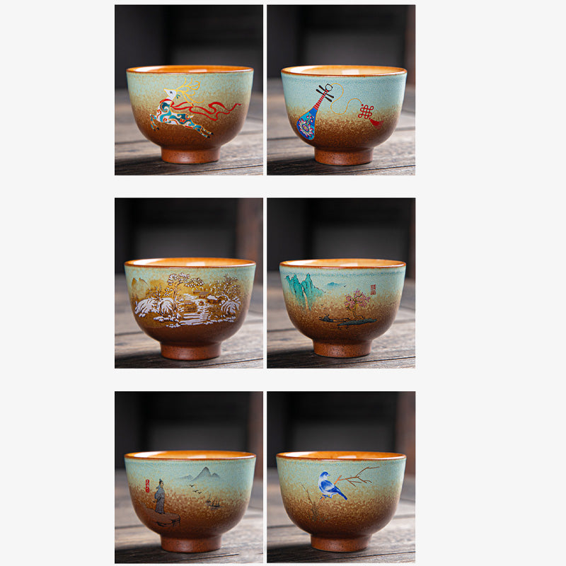 Zen-Teetasse aus Keramik mit Hirsch- und Bergmotiven, 150 ml