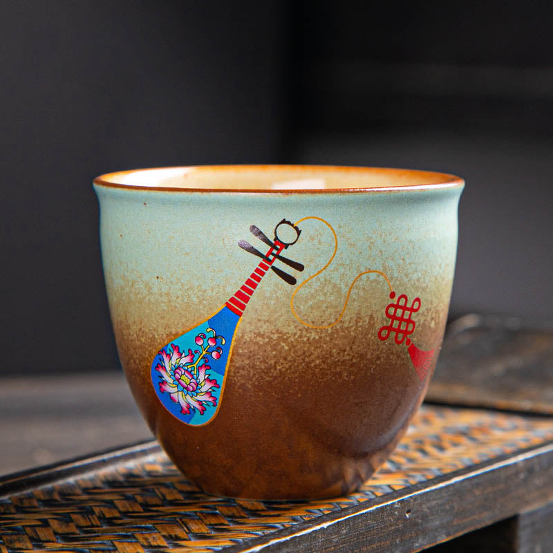 Zen-Teetasse aus Keramik mit Hirsch- und Bergmotiven, 150 ml