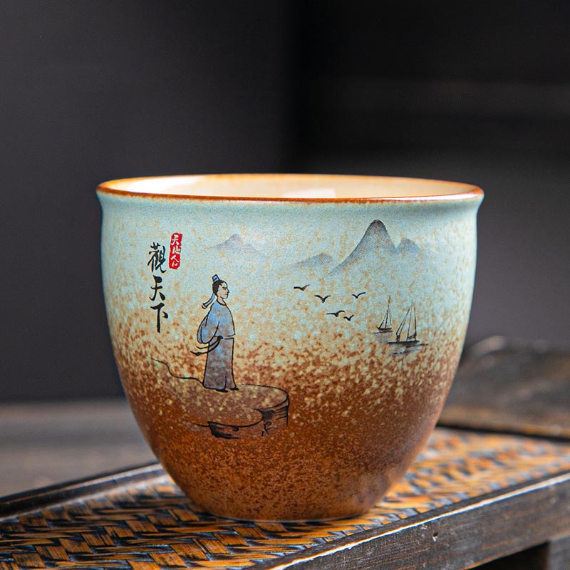 Zen-Teetasse aus Keramik mit Hirsch- und Bergmotiven, 150 ml
