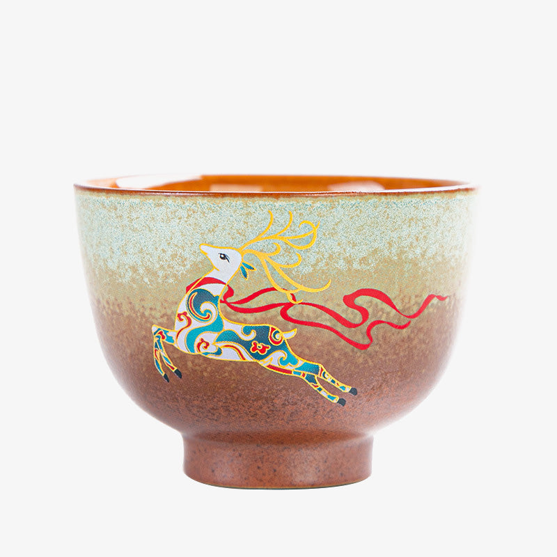 Zen-Teetasse aus Keramik mit Hirsch- und Bergmotiven, 150 ml