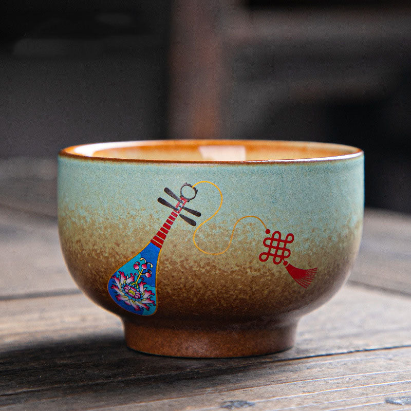 Zen-Teetasse aus Keramik mit Hirsch- und Bergmotiven, 150 ml