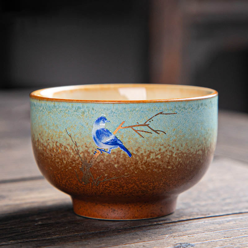 Zen-Teetasse aus Keramik mit Hirsch- und Bergmotiven, 150 ml