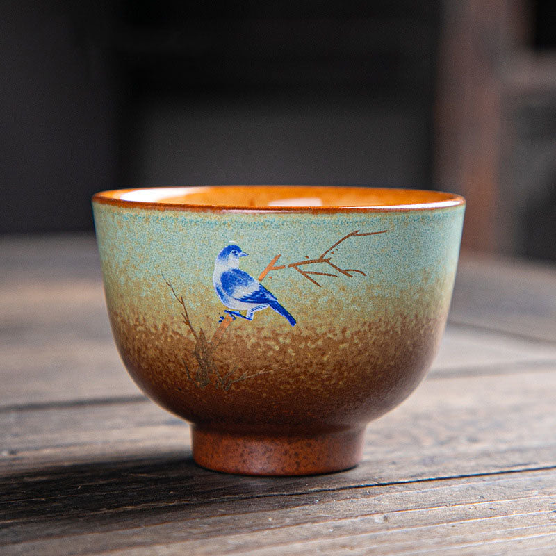 Zen-Teetasse aus Keramik mit Hirsch- und Bergmotiven, 150 ml