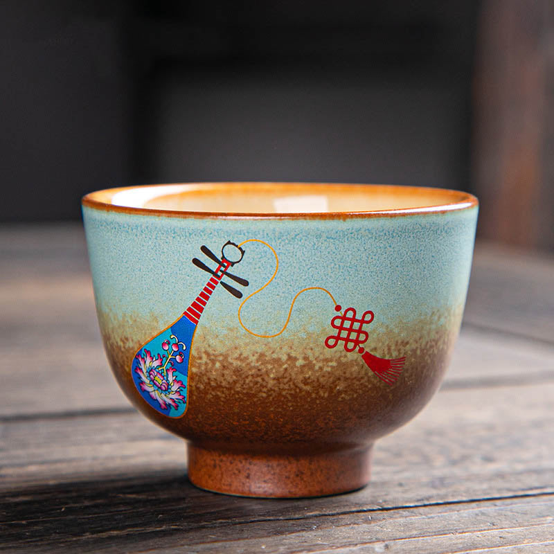 Zen-Teetasse aus Keramik mit Hirsch- und Bergmotiven, 150 ml