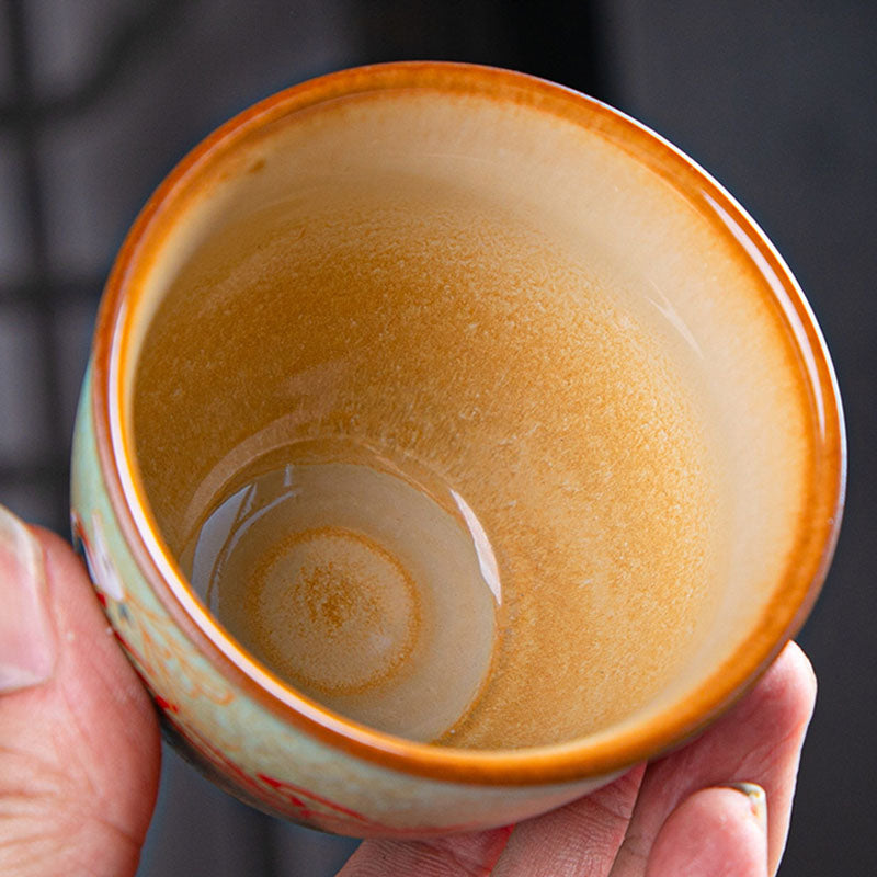 Zen-Teetasse aus Keramik mit Hirsch- und Bergmotiven, 150 ml