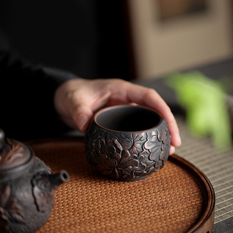 Zen-Teetasse aus Keramik mit Lotus- und Drachendesign – 130 ml Schale
