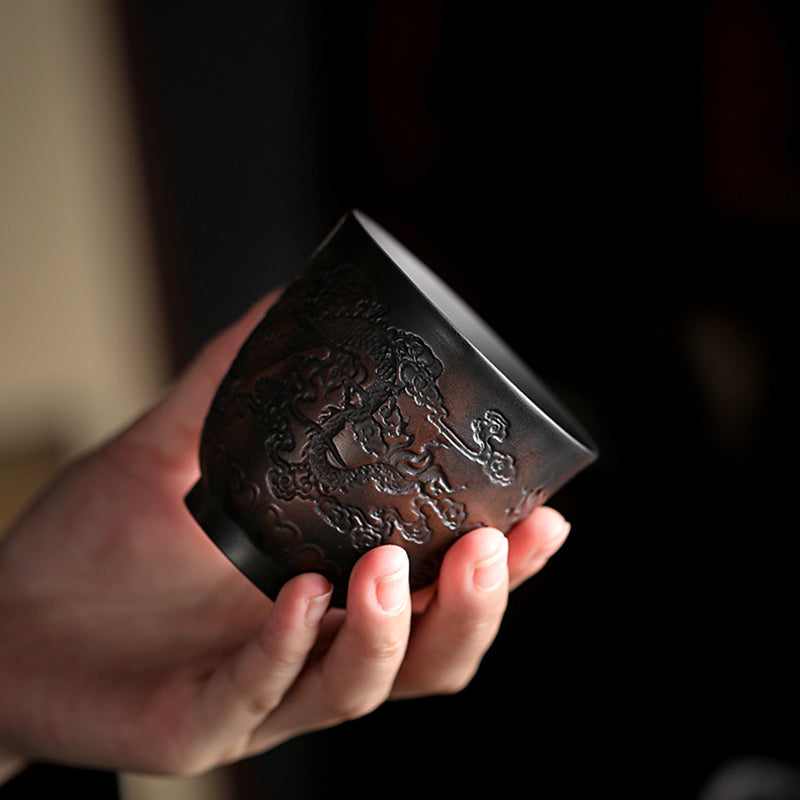 Zen-Teetasse aus Keramik mit Lotus- und Drachendesign – 130 ml Schale
