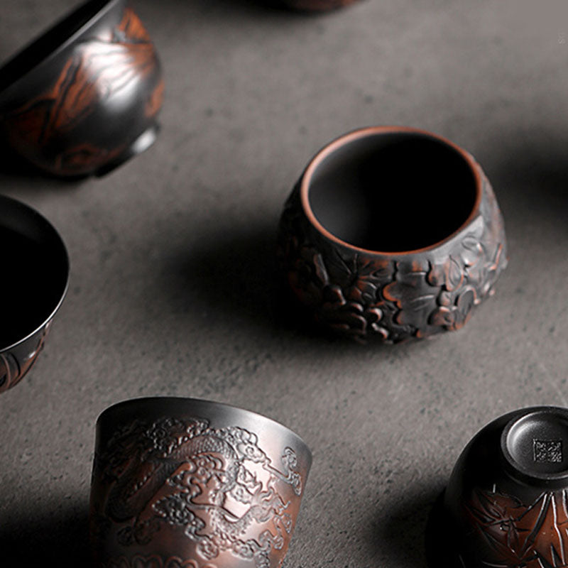 Zen-Teetasse aus Keramik mit Lotus- und Drachendesign – 130 ml Schale