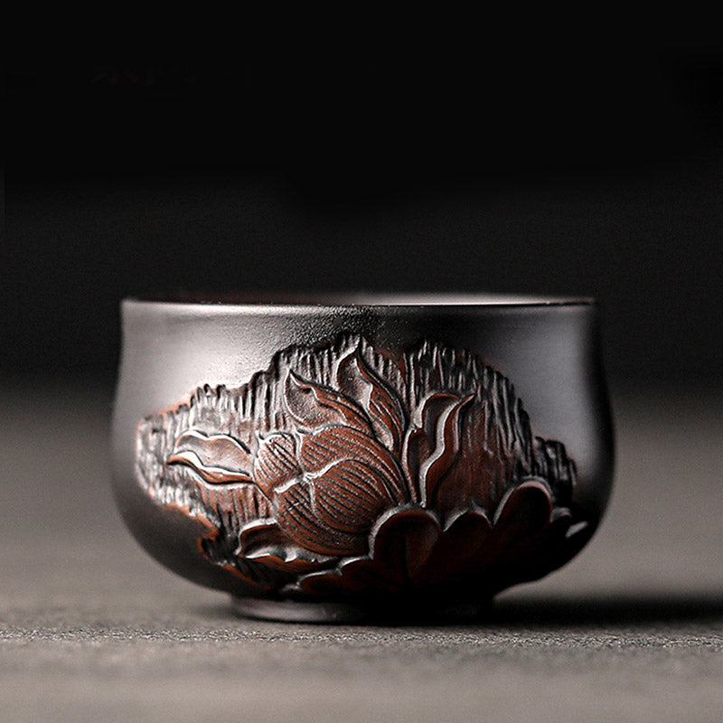 Zen-Teetasse aus Keramik mit Lotus- und Drachendesign – 130 ml Schale