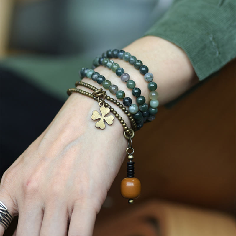 6mm Moss Agate Lucky Multilayer Bracelet