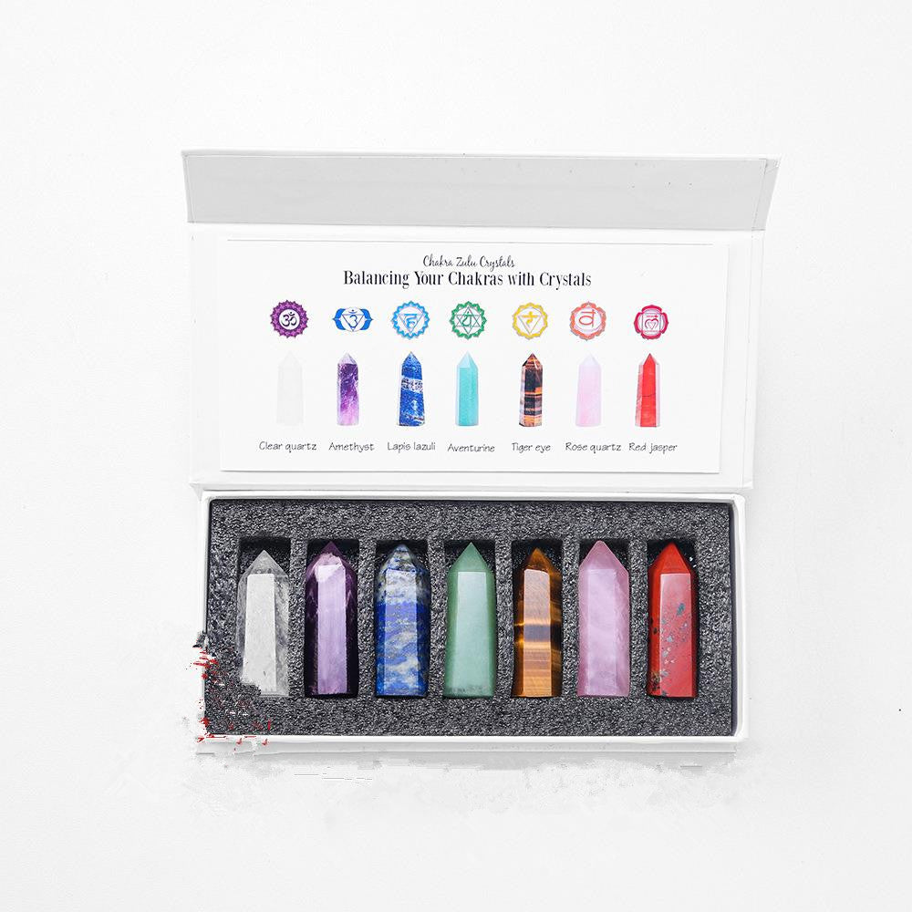 Chakra-Kristallpunkte-Box mit 7 Natursteinen 4-5cm