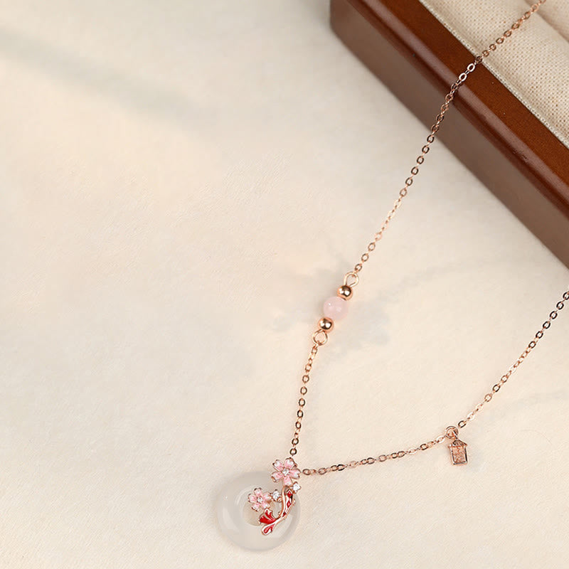 Chalcedon 925 Sterling Silber Koi Fisch Peace Halskette Anhänger