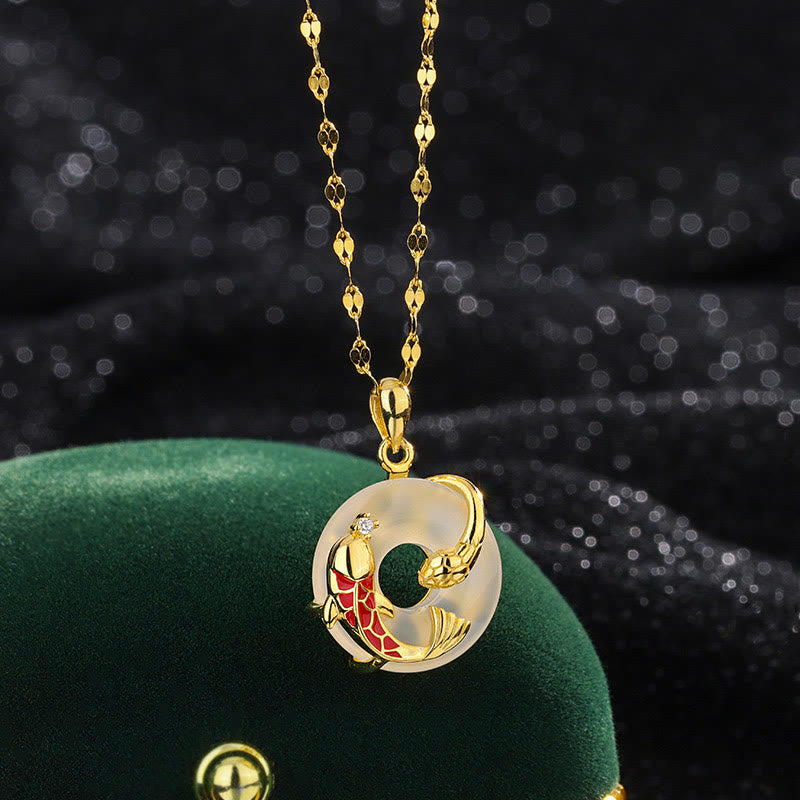 Halskette mit Koi-Fisch aus Chalcedon und Peace-Schnalle aus Sterlingsilber