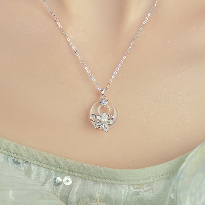 Chalcedon-Lotus-Halskette aus 999er Sterlingsilber für Frieden und Harmonie