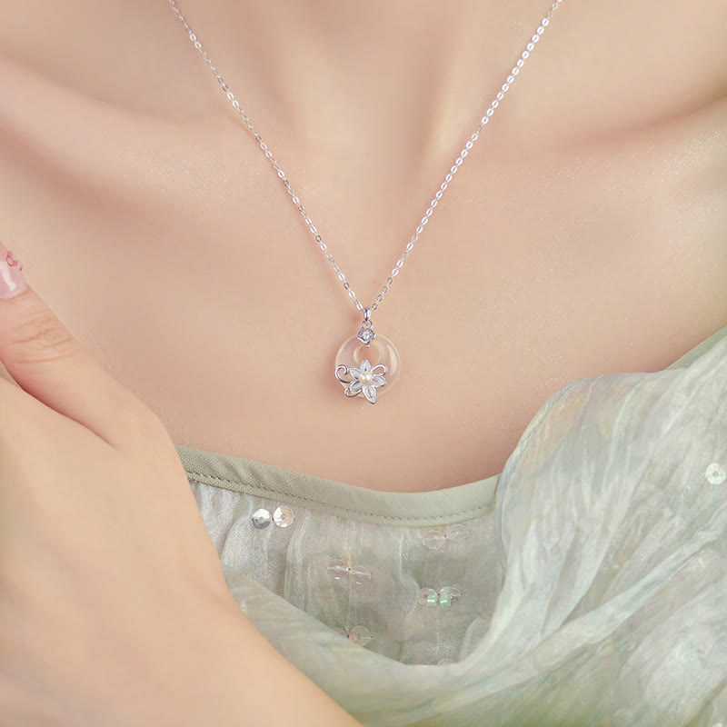 Chalcedon-Lotus-Halskette aus 999er Sterlingsilber für Frieden und Harmonie