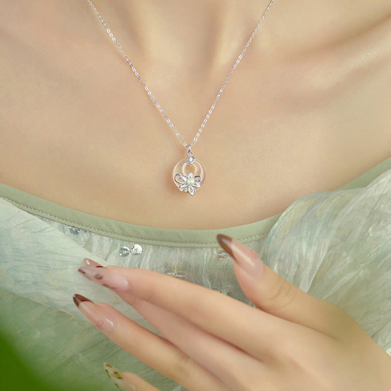 Chalcedon-Lotus-Halskette aus 999er Sterlingsilber für Frieden und Harmonie