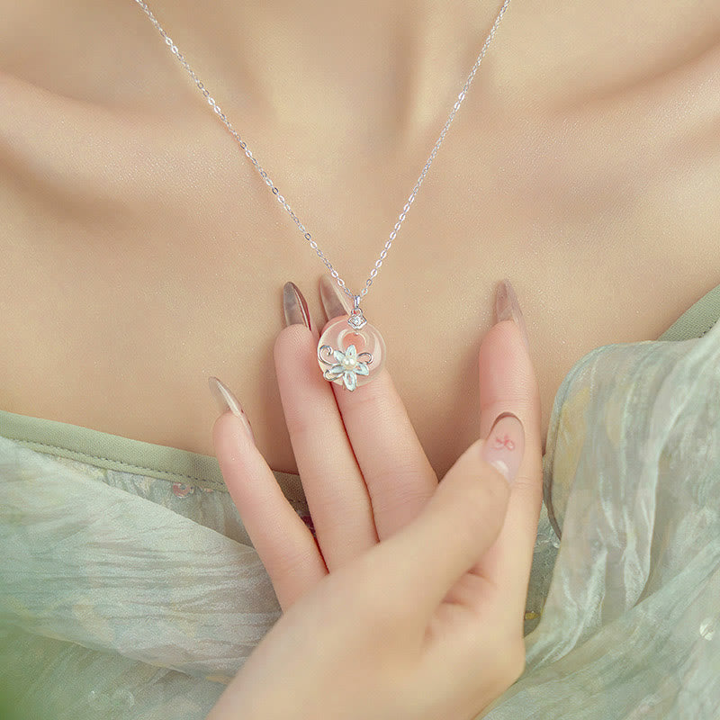 Chalcedon-Lotus-Halskette aus 999er Sterlingsilber für Frieden und Harmonie