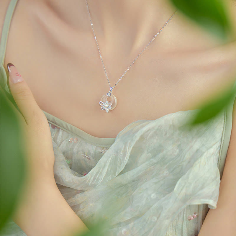 Chalcedon-Lotus-Halskette aus 999er Sterlingsilber für Frieden und Harmonie