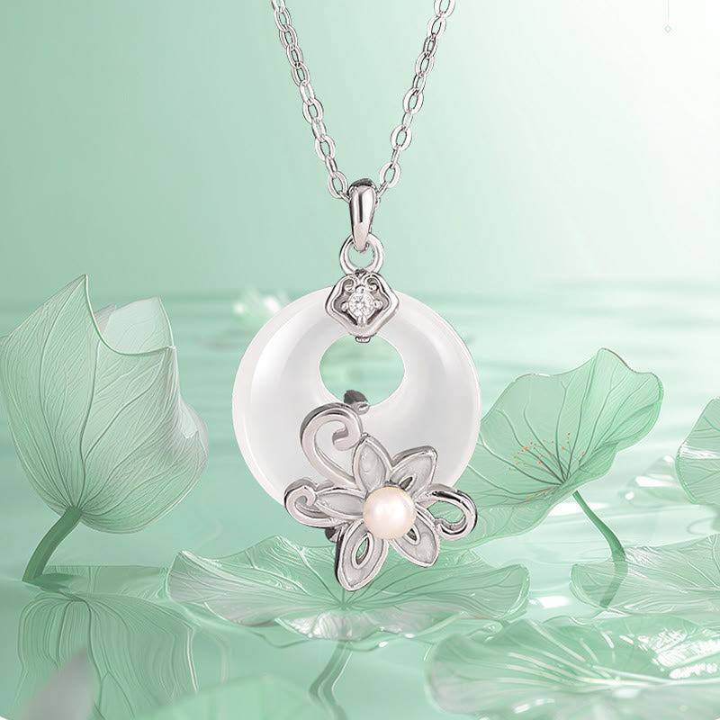 Chalcedon-Lotus-Halskette aus 999er Sterlingsilber für Frieden und Harmonie