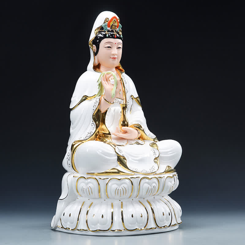 Chenrezig Bodhisattva-Buddha-Statue aus Keramik für Erfolg, 26 cm
