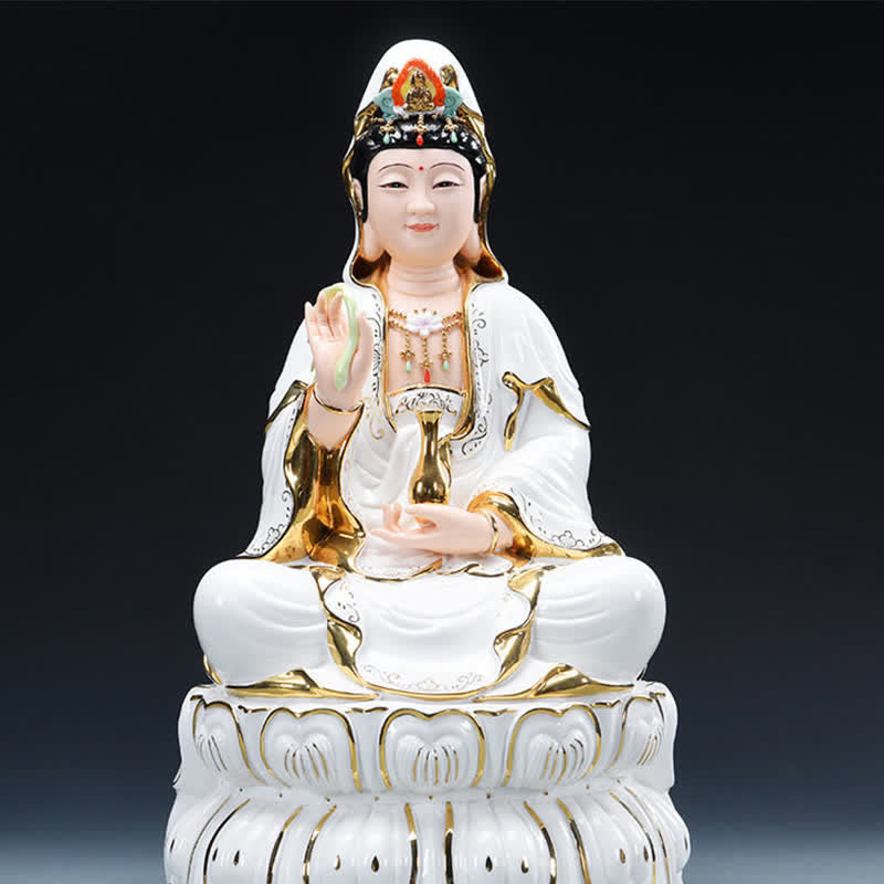 Chenrezig Bodhisattva-Buddha-Statue aus Keramik für Erfolg, 26 cm