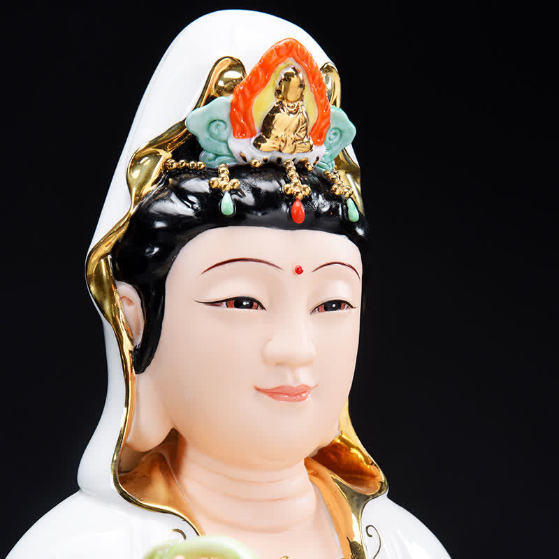 Chenrezig Bodhisattva-Buddha-Statue aus Keramik für Erfolg, 26 cm