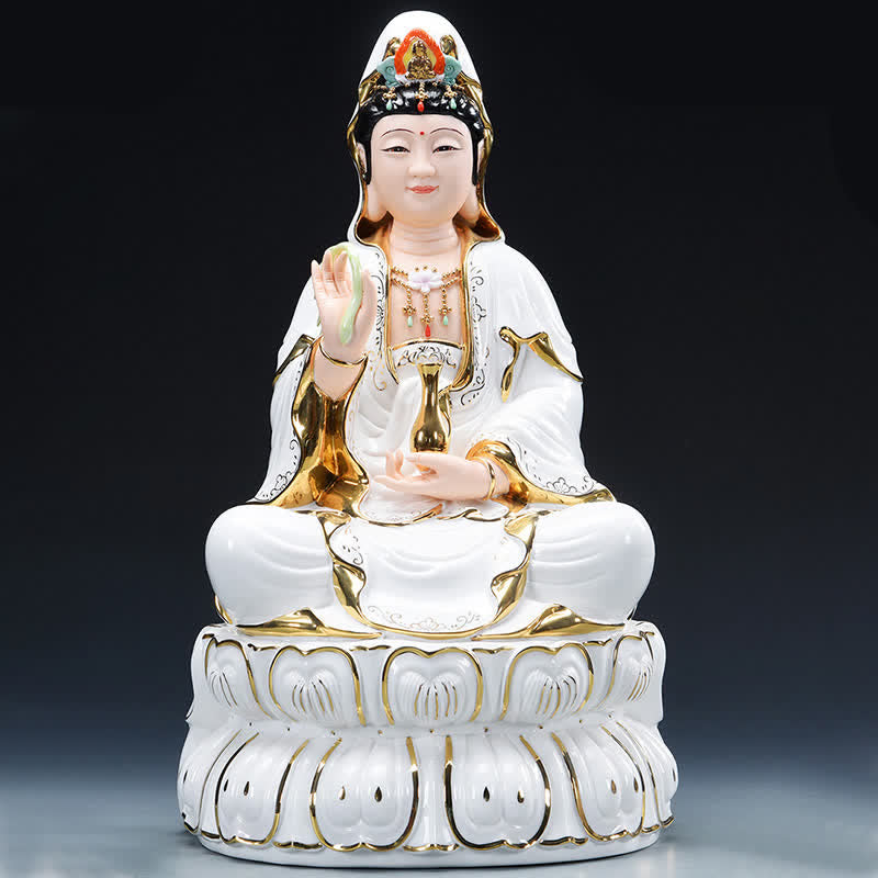 Chenrezig Bodhisattva-Buddha-Statue aus Keramik für Erfolg, 26 cm