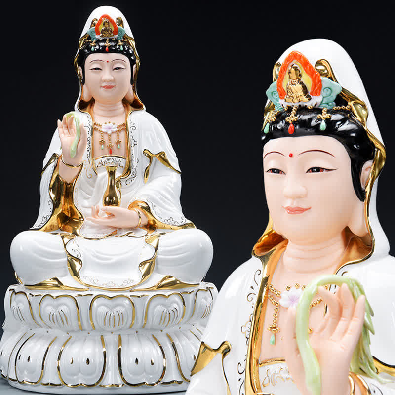 Chenrezig Bodhisattva-Buddha-Statue aus Keramik für Erfolg, 26 cm