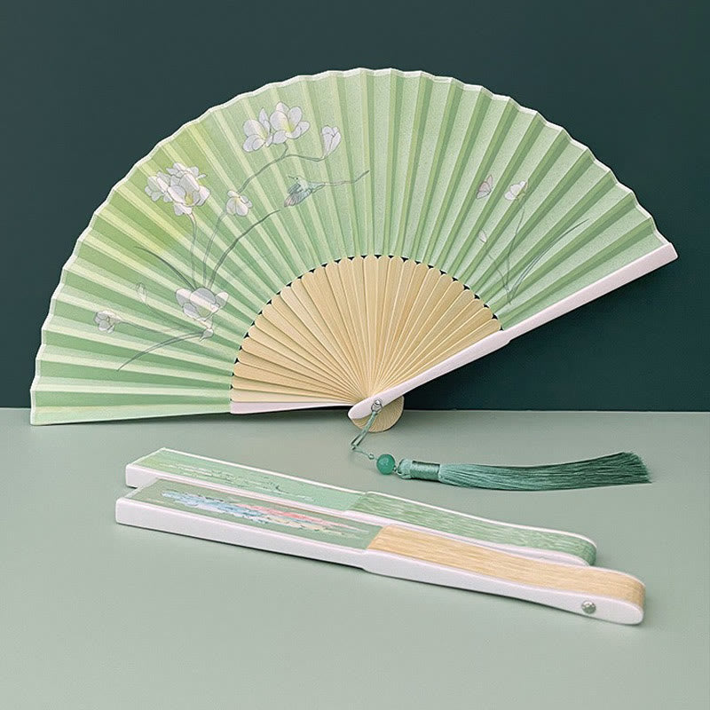 Chinesischer Faltfächer, Orchidee, Begonie, Bambus, Handfächer, 21–22 cm