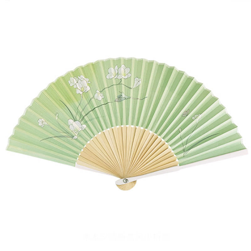 Chinesischer Faltfächer, Orchidee, Begonie, Bambus, Handfächer, 21–22 cm