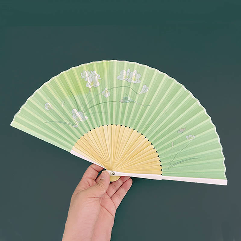 Chinesischer Faltfächer, Orchidee, Begonie, Bambus, Handfächer, 21–22 cm