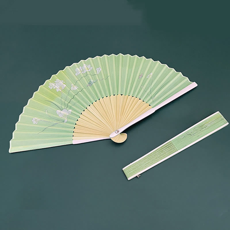 Chinesischer Faltfächer, Orchidee, Begonie, Bambus, Handfächer, 21–22 cm