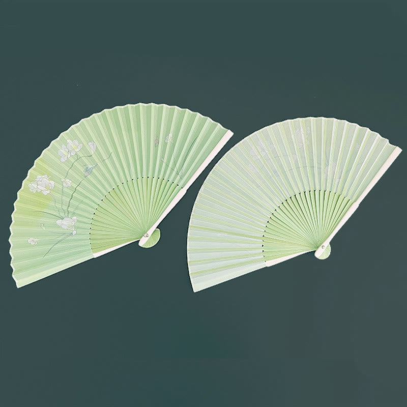 Chinesischer Faltfächer, Orchidee, Begonie, Bambus, Handfächer, 21–22 cm