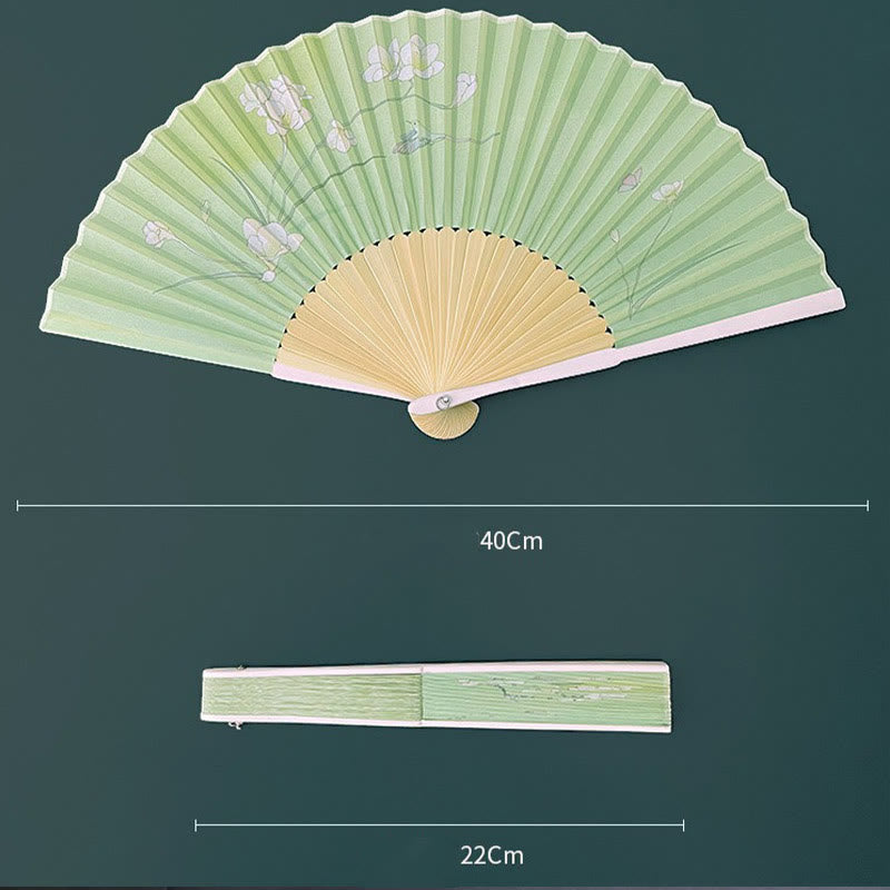 Chinesischer Faltfächer, Orchidee, Begonie, Bambus, Handfächer, 21–22 cm