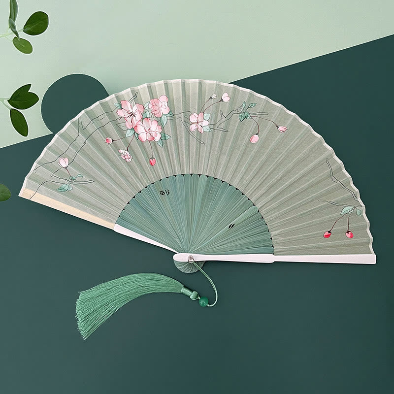 Chinesischer Faltfächer, Orchidee, Begonie, Bambus, Handfächer, 21–22 cm