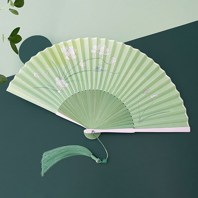 Chinesischer Faltfächer, Orchidee, Begonie, Bambus, Handfächer, 21–22 cm
