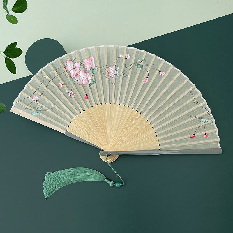 Chinesischer Faltfächer, Orchidee, Begonie, Bambus, Handfächer, 21–22 cm