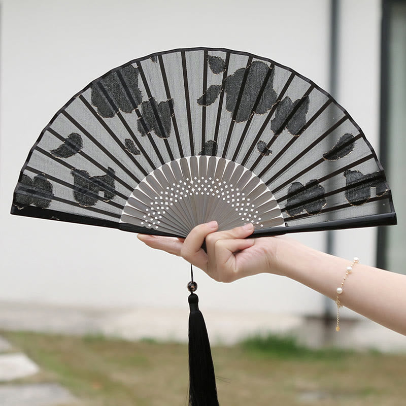 Chinesischer Faltfächer Retro Blätter Blume Seide Bambus Handheld