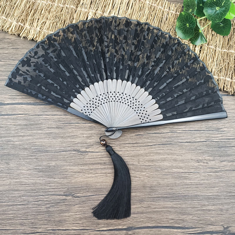Chinesischer Faltfächer Retro Blätter Blume Seide Bambus Handheld