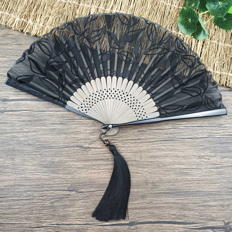 Chinesischer Faltfächer Retro Blätter Blume Seide Bambus Handheld