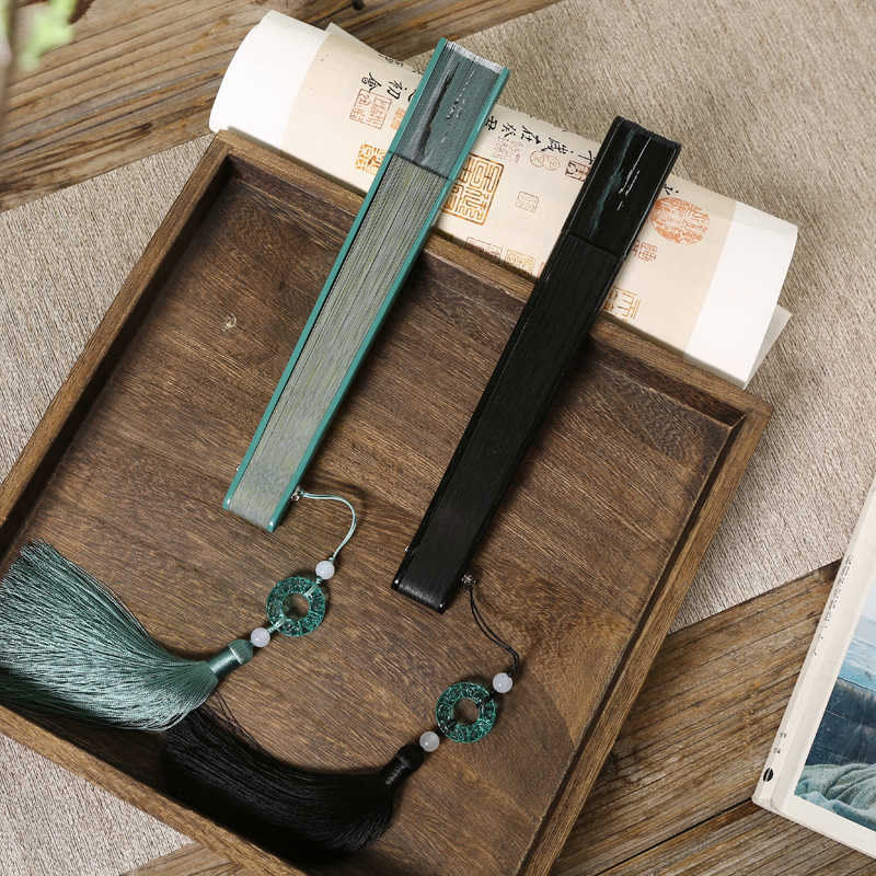 Chinesischer Faltfächer aus Seide und Bambus, 22,5 cm, Retro-Kranich