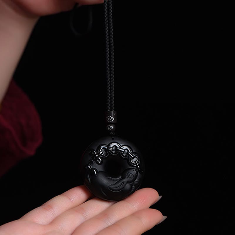 Chinesischer Sternzeichen-Anhänger aus schwarzem Obsidian