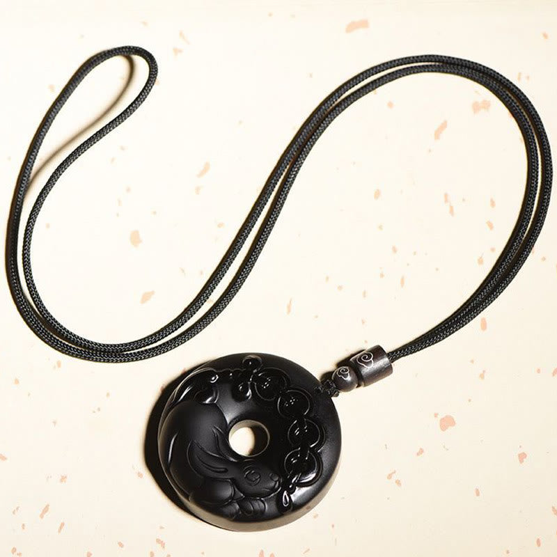 Chinesischer Sternzeichen-Anhänger aus schwarzem Obsidian